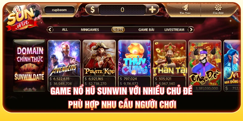 Game nổ hũ SUNWIN nhiều chủ đề phù hợp với nhu cầu của người chơi