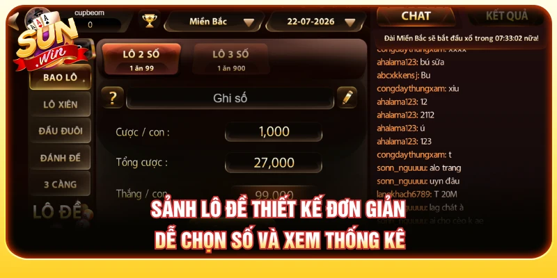 Sảnh lô đề thiết kế đơn giản dễ chọn số và theo dõi thống kê